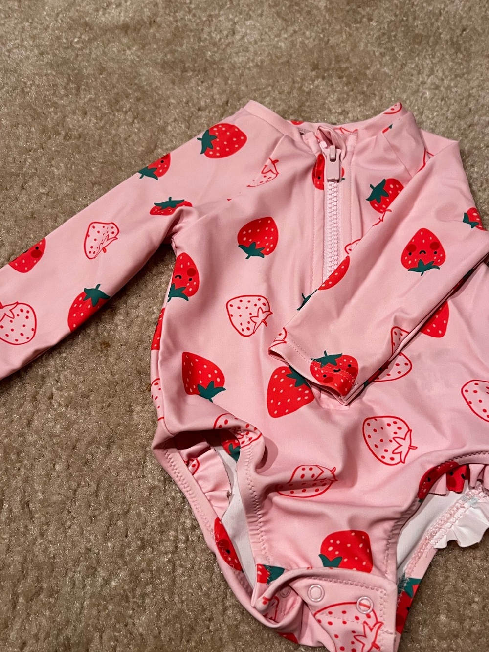 3-6 months Pink Strawberry One-Piece Rash Guard Swimsuit for Kids